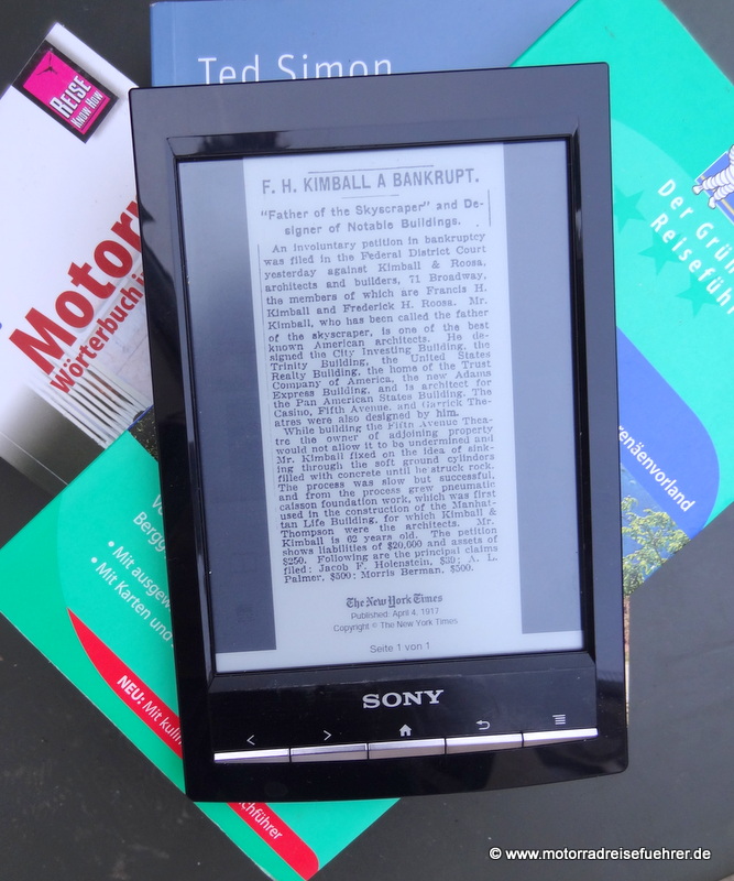 Sony eBookReader PRST1 Motorradreisefuehrer.de Rezensionen und